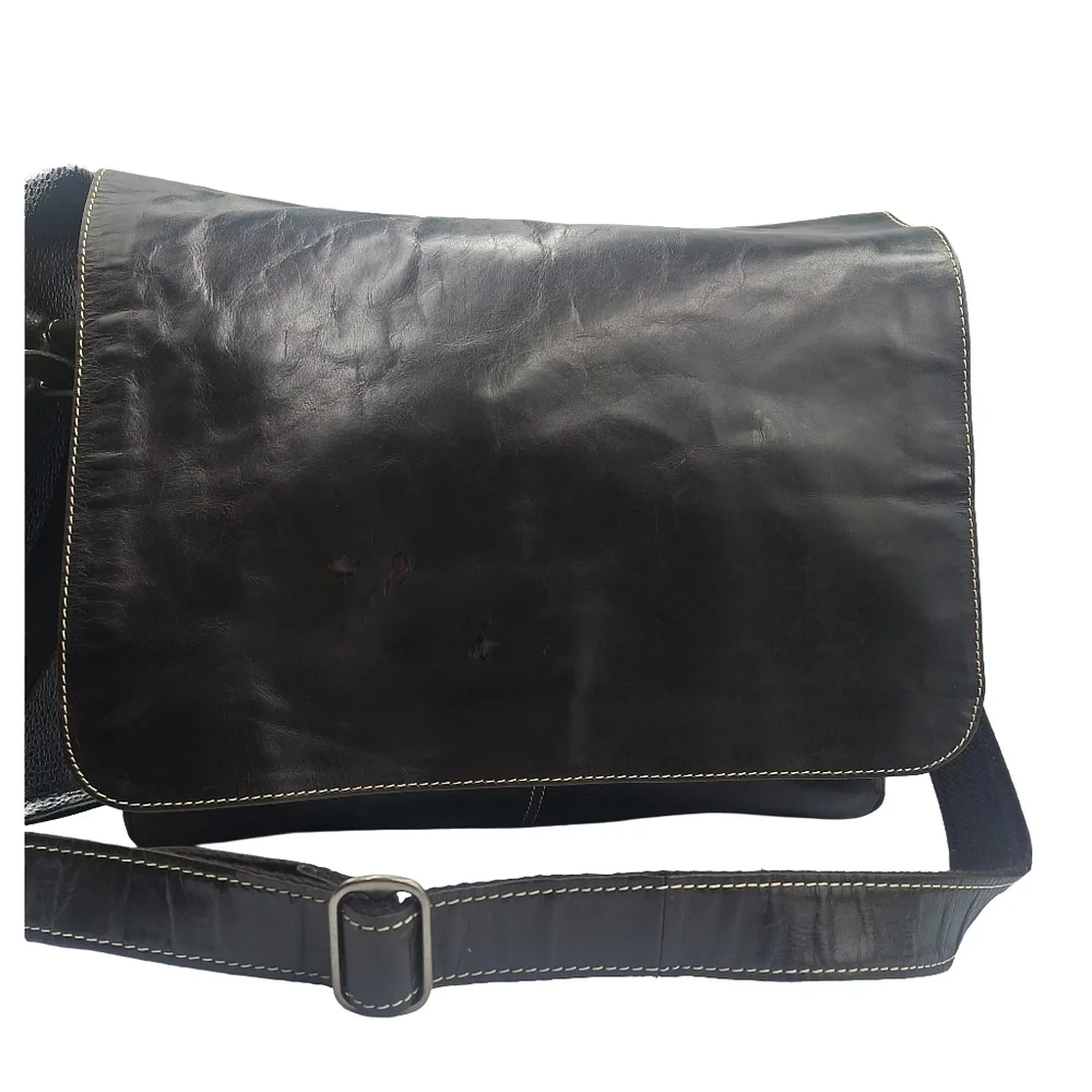 Vintage Unisex Fossil Brown Leather Laptop Messenger Bag - Picture 2 of 12